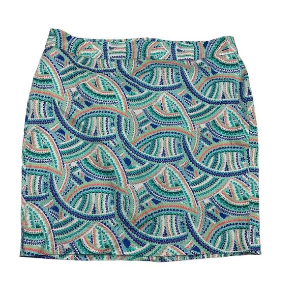 Lane Bryant Multicolor Scalloped Pattern Mini Pencil Skirt Cotton Stretch Sz 24 - Picture 1 of 6
